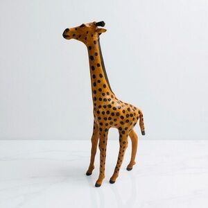Vintage Leather Wrapped Giraffe Statue Safari Decor 17” Tall x 6” Wide